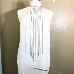 Guess S White Camo Tank Top with Fringe Front
